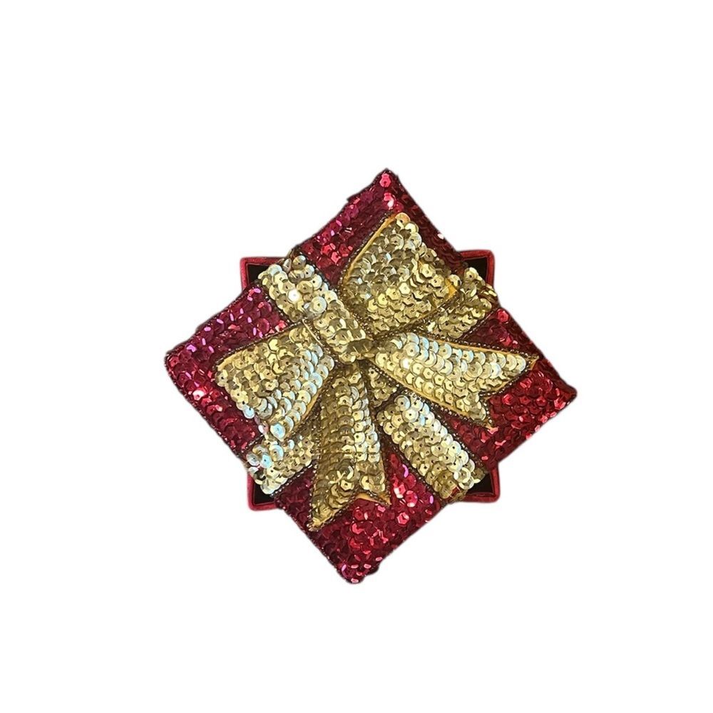 Holiday Sequin Bow & Satin Decorative Gift Box